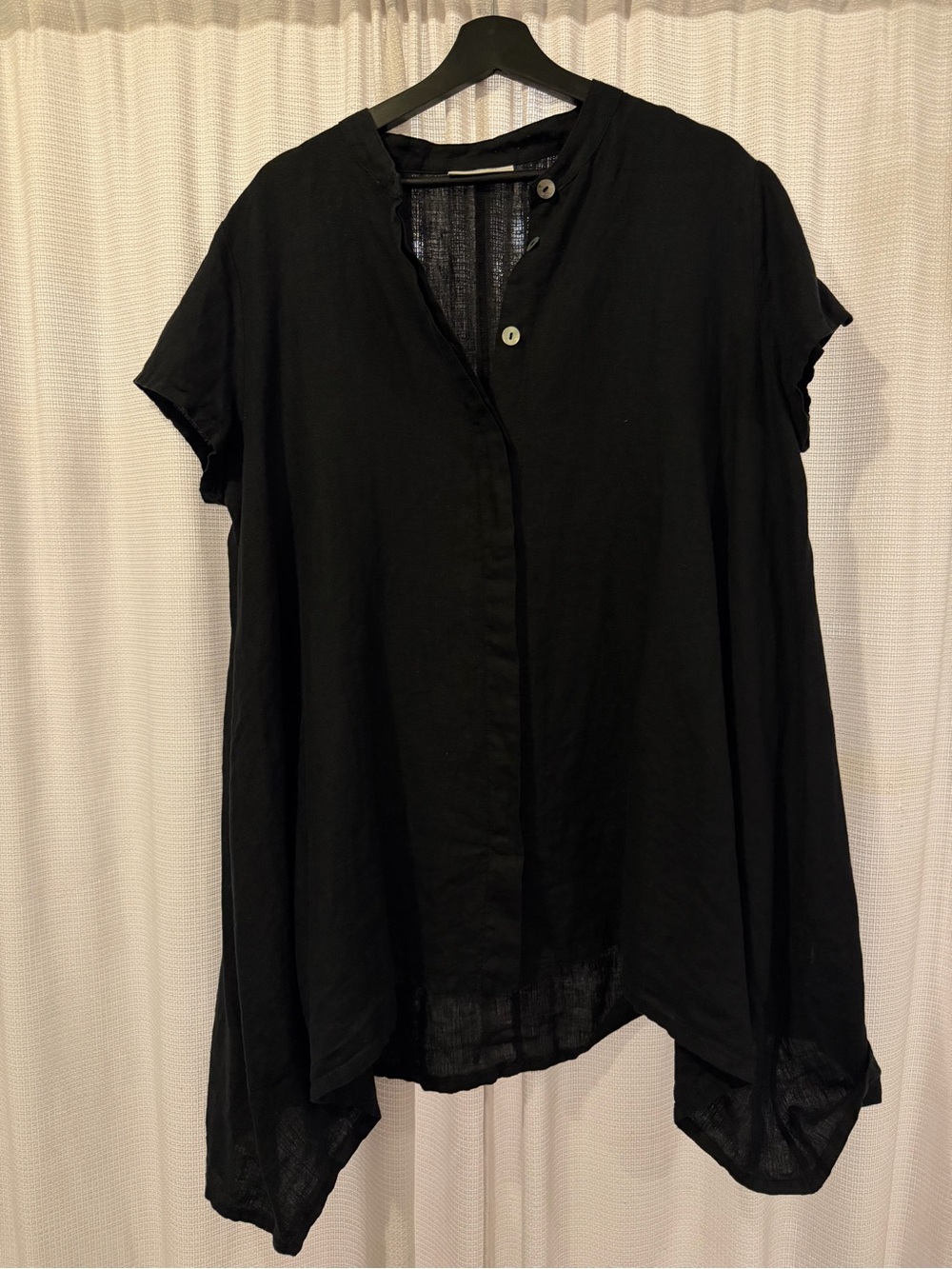 Linen Short-Sleeve Button-Front Tunic Top - Relaxed Fit